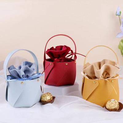 Portable Small Leather Bucket Chocolate Candy Box Velvet Candy Gift Bags For Party Wedding Birthday Gift Articles Supply