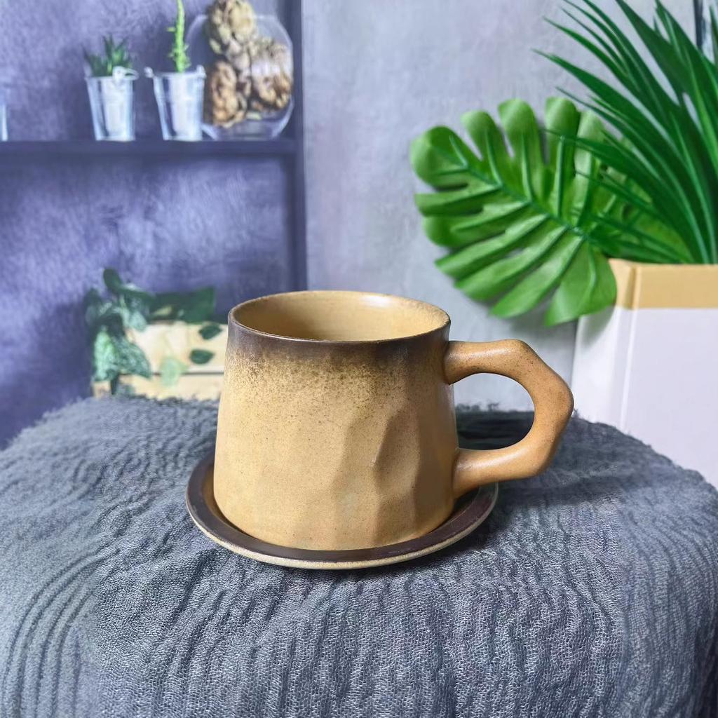 Vintage Ceramic Coffee Cup and Saucer Set Kiln Turner Craftsmanship Mug Stoneware Mug Home Restaurant Water Cup