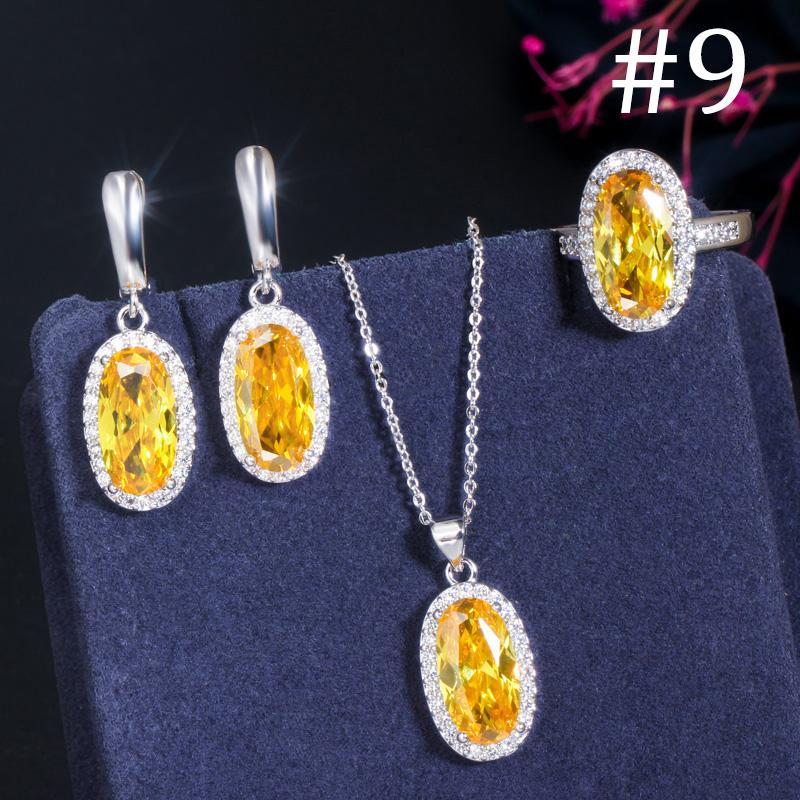 WWJ Super Sparkling Oval Shape Cubic Zirconia Engagement Ring Necklack Earrings Set