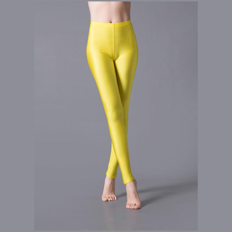 Glossy Fluorescent Leggings: Smooth, Solid Color Dance Performance Pants