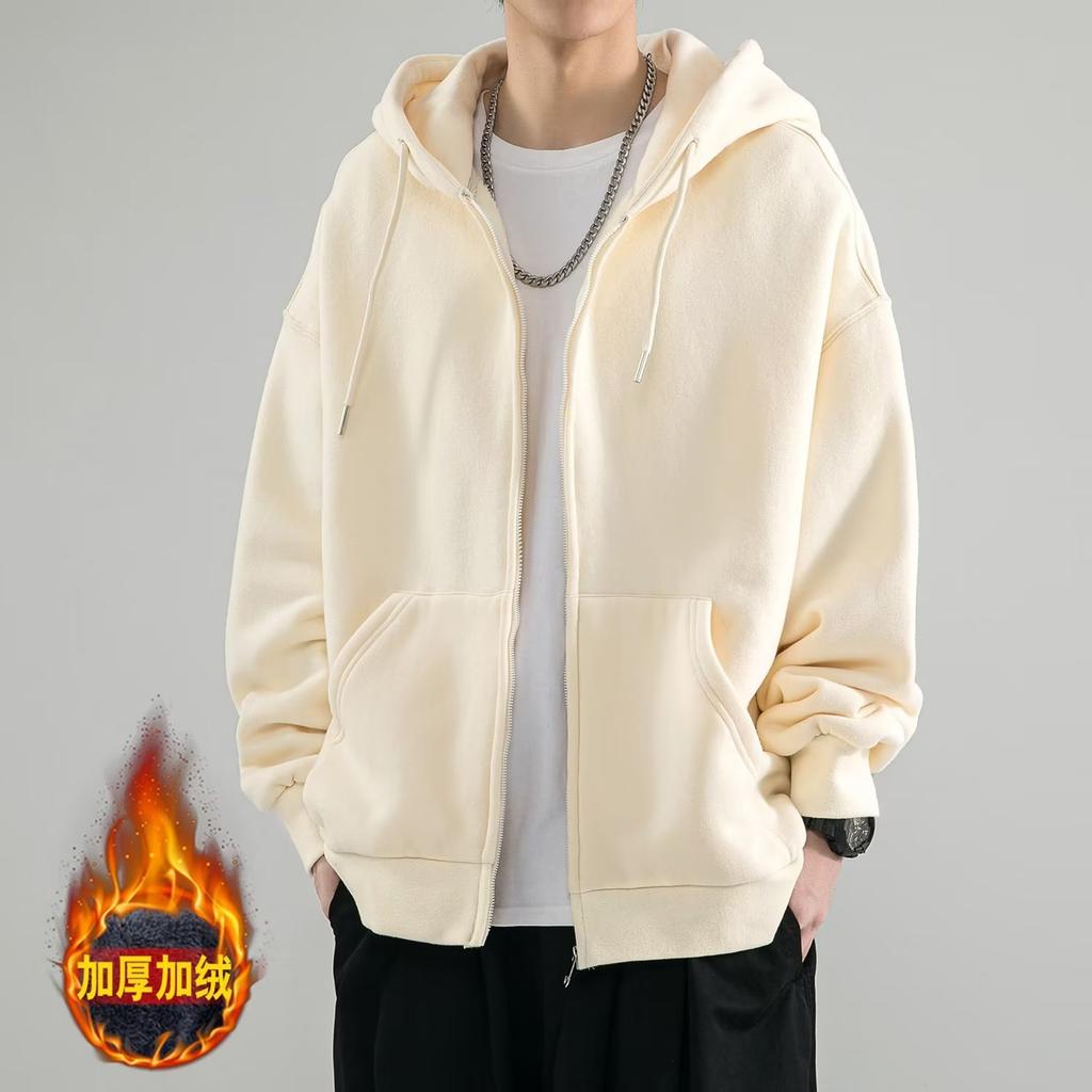 Factory Straight Hair 2025 Autumn and Winter Hooded Fleece Sweater Men's Loose Ins Trendy Brand Casual Solid Color Boys Coat