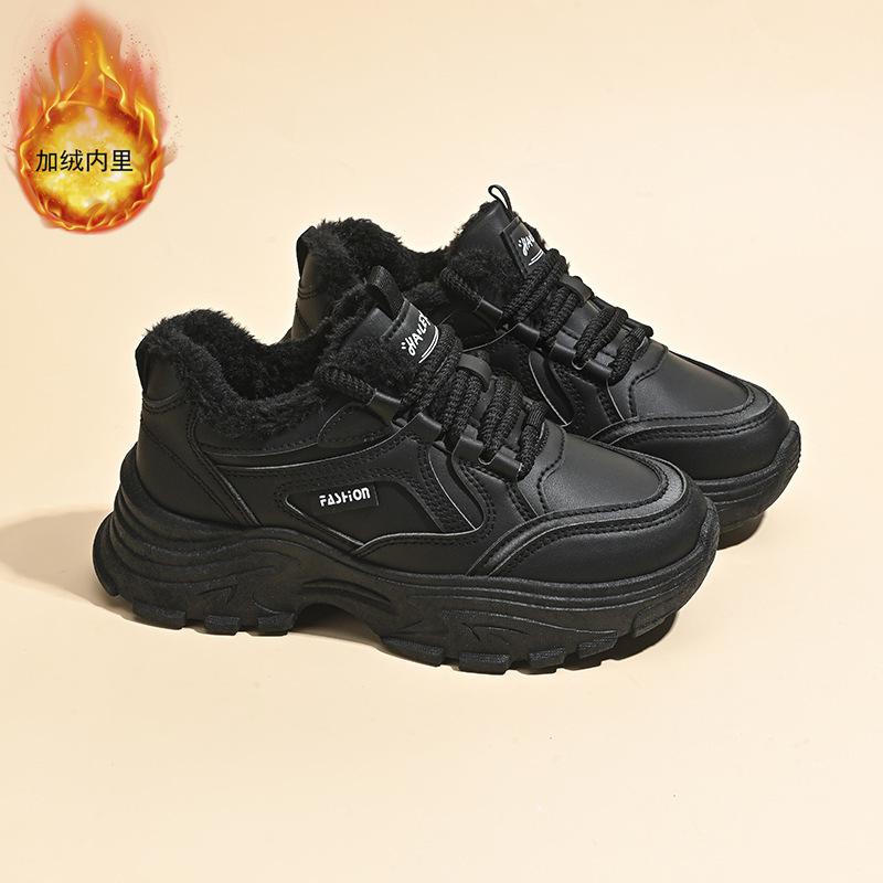 Women's Winter Sneakers With Fur Warm Sneakers for Women Shoes Black Sneakers Woman Plush Platform Leather Ladies Casual Shoes