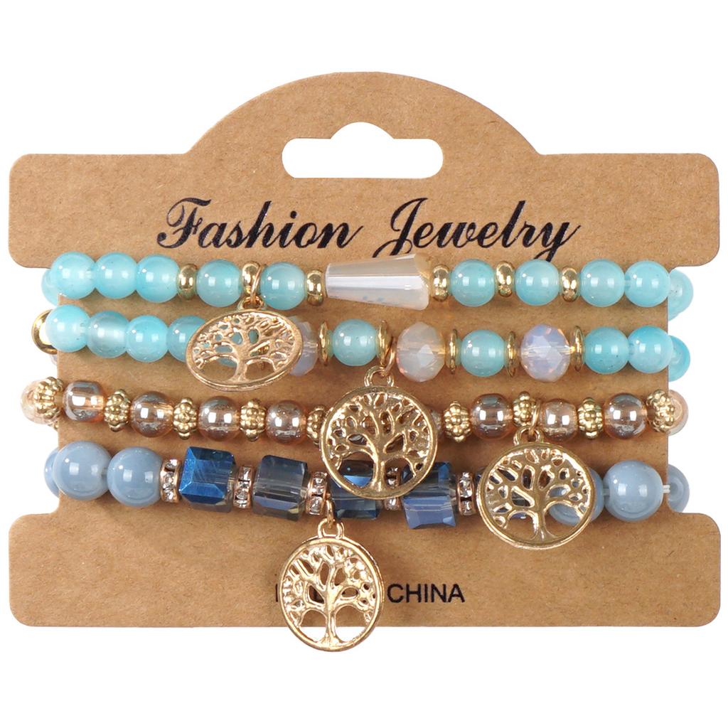Bohemian Bracelet Beaded Tree of Life Alloy Elastic Stacking Wear Versatile Premium Light Luxury Explosive Bracelet