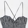 European and American style, new women's clothing, foreign style, classic slim-fitting V-neck small plaid Midi dress