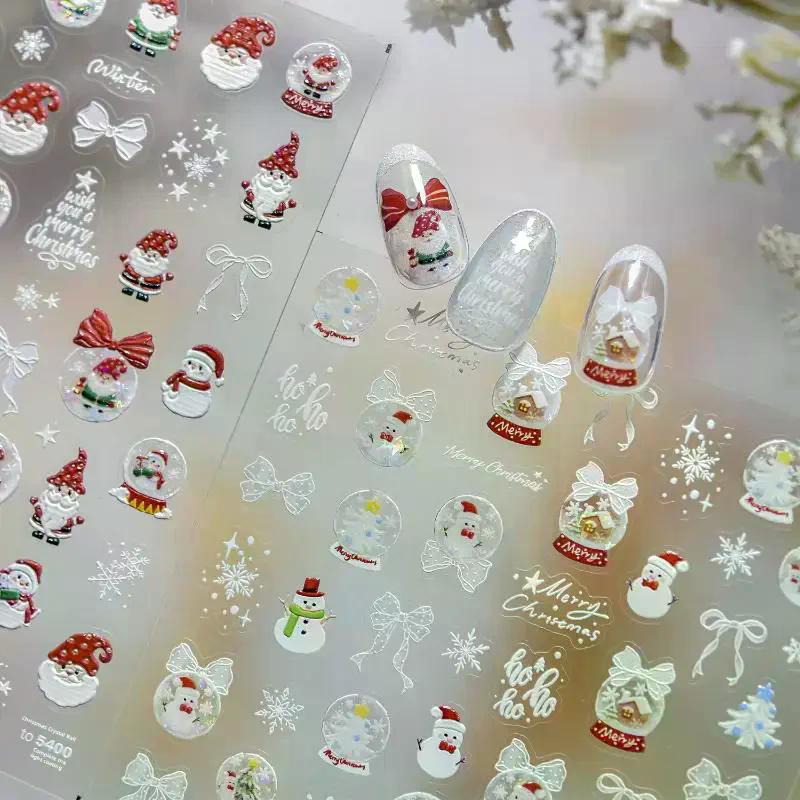 Christmas Snowman Nail Art Stickers Winter Fresh Nail Stickers White Snow Crystal Ball Ornament Stickers