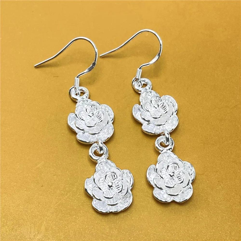 New Original   Copper Elegant Rose Flower Necklace Earrings For Woman Fashion Jewelry Sets Wedding Party Holiday Gift
