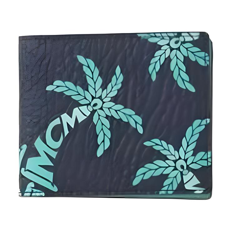 MCM Aren Palm Tree Pattern Foldable Synthetic Leather Wallet Mini Women wallet Navy-Blue MXSFSTA021B001 Basic Set (Bag+Dust Bag)