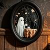 Soft Dark Tone Art Halloween Ghost Wall Art Cute Table Sign Vintage Oval Framed Academia Decor Picture Decorative for Mantel Living Room