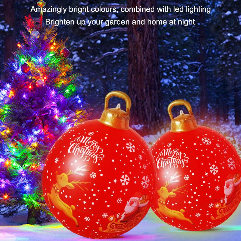 24 Inch PVC Giant Inflatable Christmas Balls Light Up PVC Inflatable Christmas Ball with Light Remote Christmas Decorations Ball