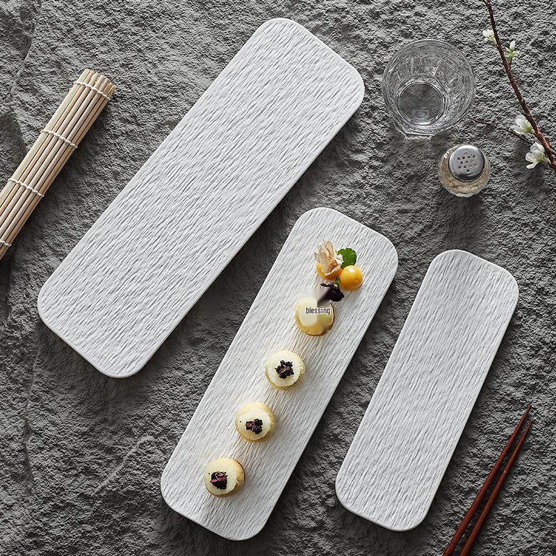 Rectangular Black & White Ceramic Sushi and Dessert Plate