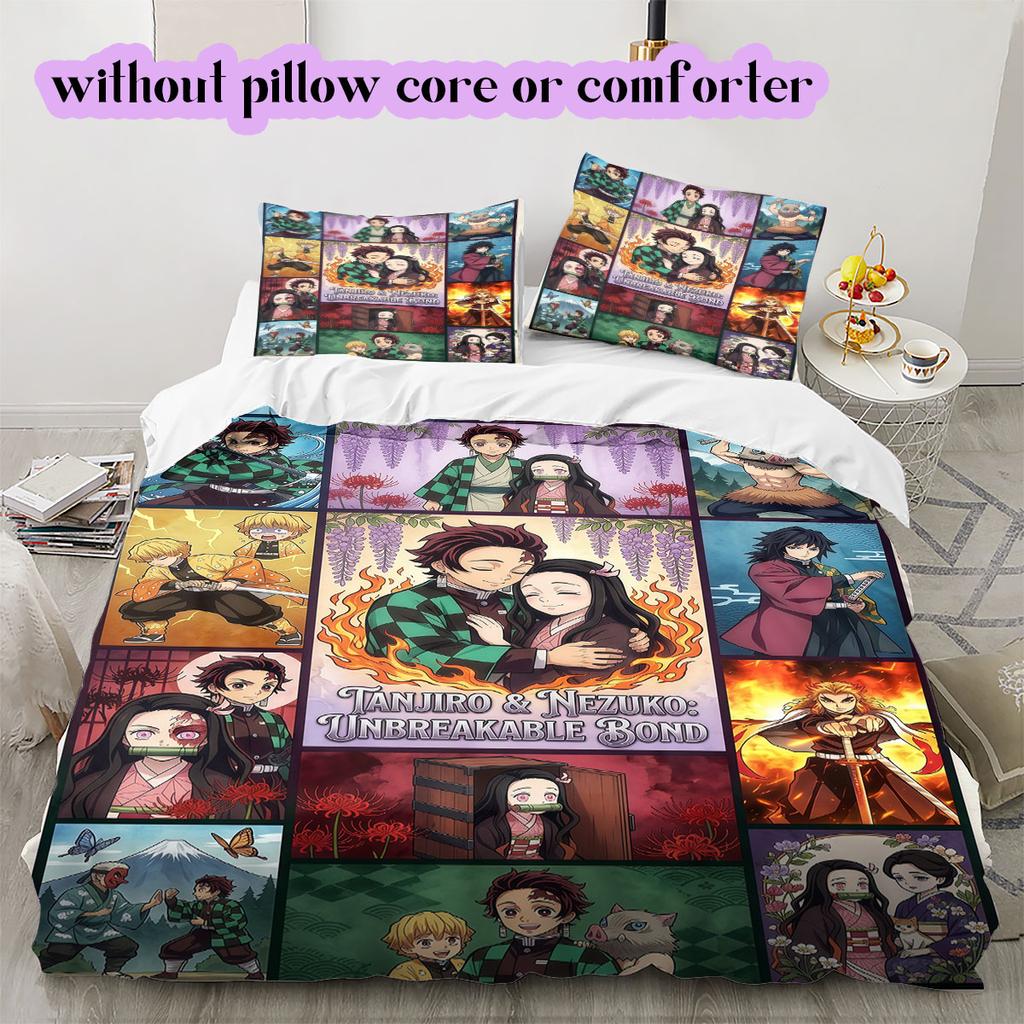 Demon Slayer Modern 3 Piece Anime Duvet Cover,Cartoon Printed Bedding Set,Cool Bedroom Decoration Comforter Cover for Kids_LIAN