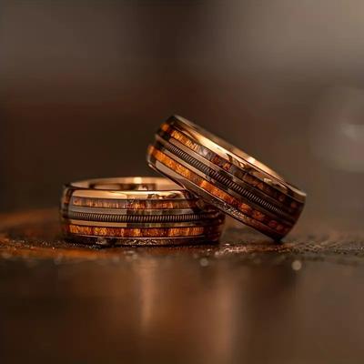 Anillo de hombre con cadena Qin de tres hilos, patrón de madera doble, 1 unidad