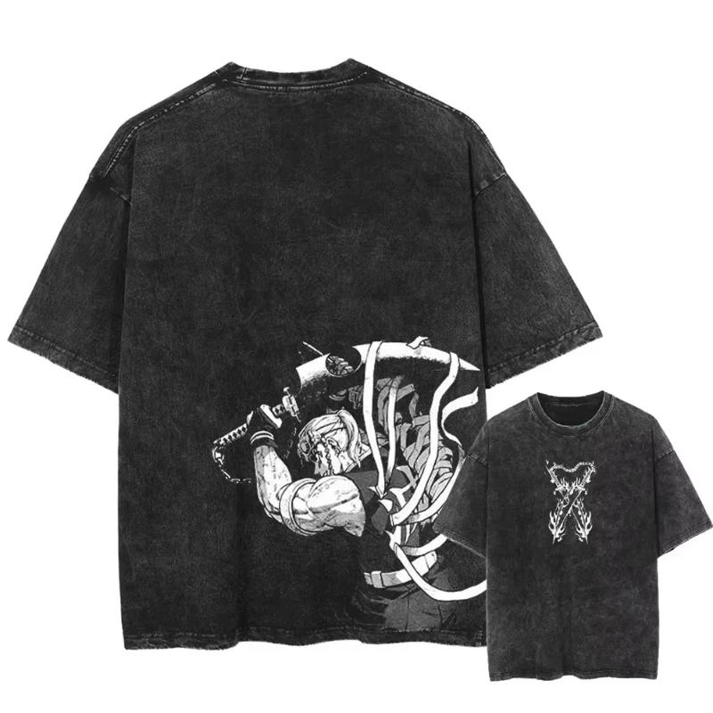 Übergroße Anime Grafik T-Shirts Herren Dämonentöter Vintage Gewaschen Damen Lässiges Kurzarm-T-Shirt Streetwear Y2k Oberteil Sommer Trendig