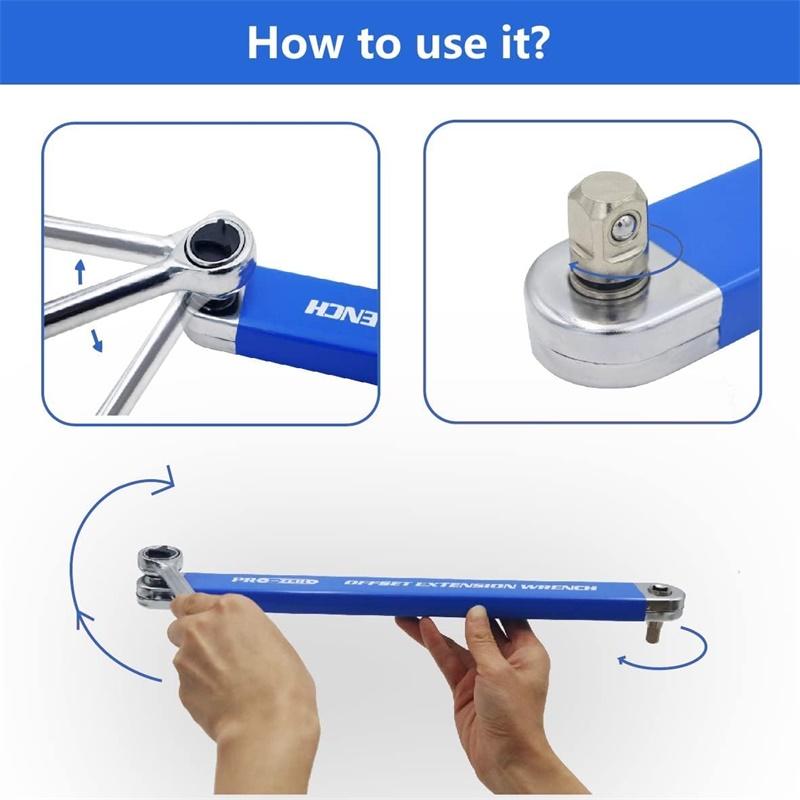 Multifunction Tight Spaces Extension Tool 1/2 in 1/4 in 3/8 in Auto Repair Tool Set Zero Offset Ratchet Torque Extension Wrench