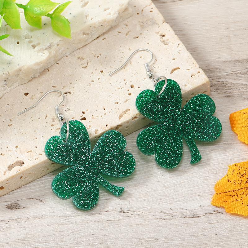 St. Patrick s Day Acrylic Shamrock Hat & Frog Tassel Earrings