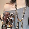 Print Pattern Beaded Scarf Leopard Print Sweater Chain Elegant Scarf Necklace  Women