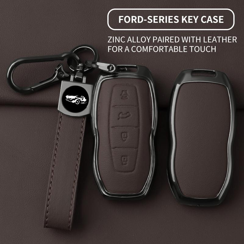 Car Zinc Alloy Leather Key Cover Case Protector For Ford Equator Jmc Plus 5 6 7 Sport Ecoboost Smart Remote Keychain Accessories