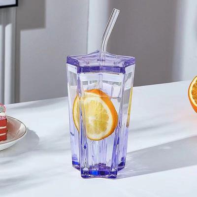ZISIZ Fünfzackiger Stern Farbverlauf Glasbecher mit Deckel und Strohhalm