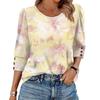 Womens Tops 3/4 Sleeve With Buttons Casual Blouses Summer Outfits Beach Vacation Clothes