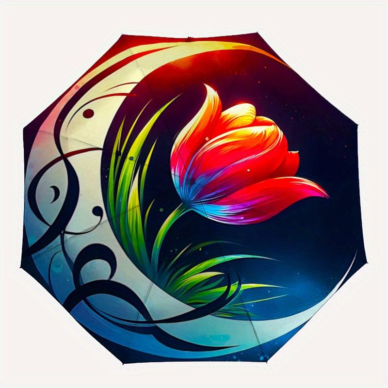 

1pc Tulip Artwork Automatic Opening/closing Umbrella with Auto Open/Close, Perfect Gift for Friends, Durable Plastic Handle yy250801139