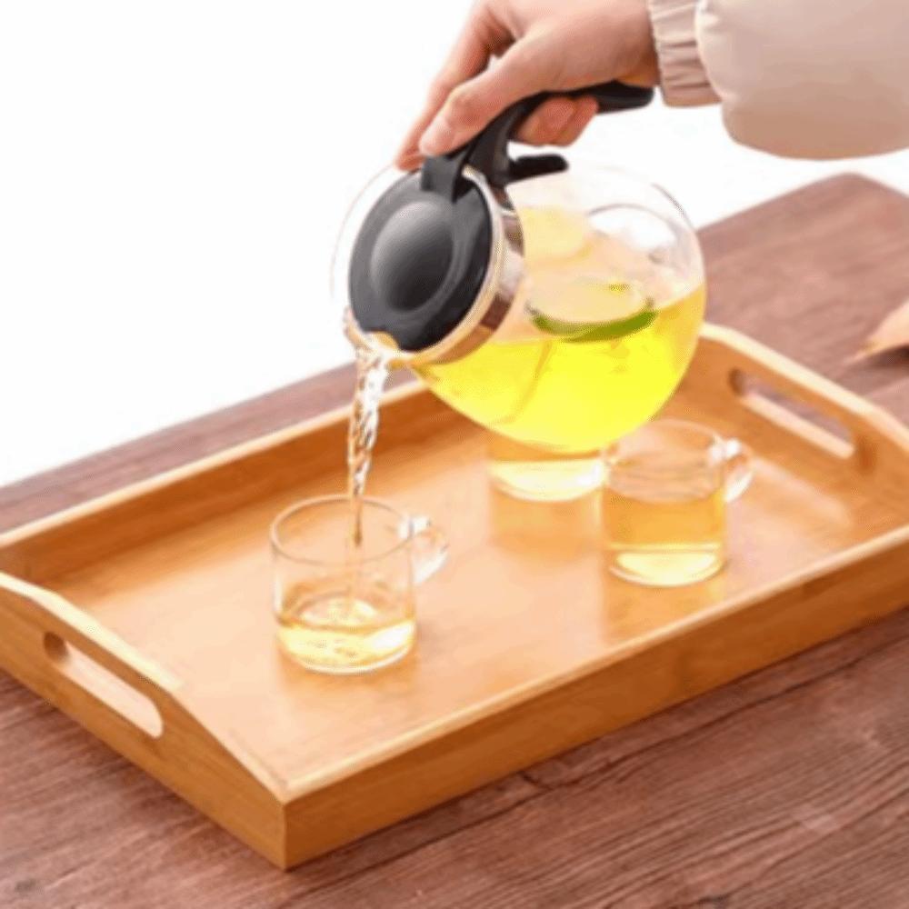 with Handles Bamboo Serving Tray Aesthetic Coffee Tea Tray Durable Food Storage Tray Teapot Teacup