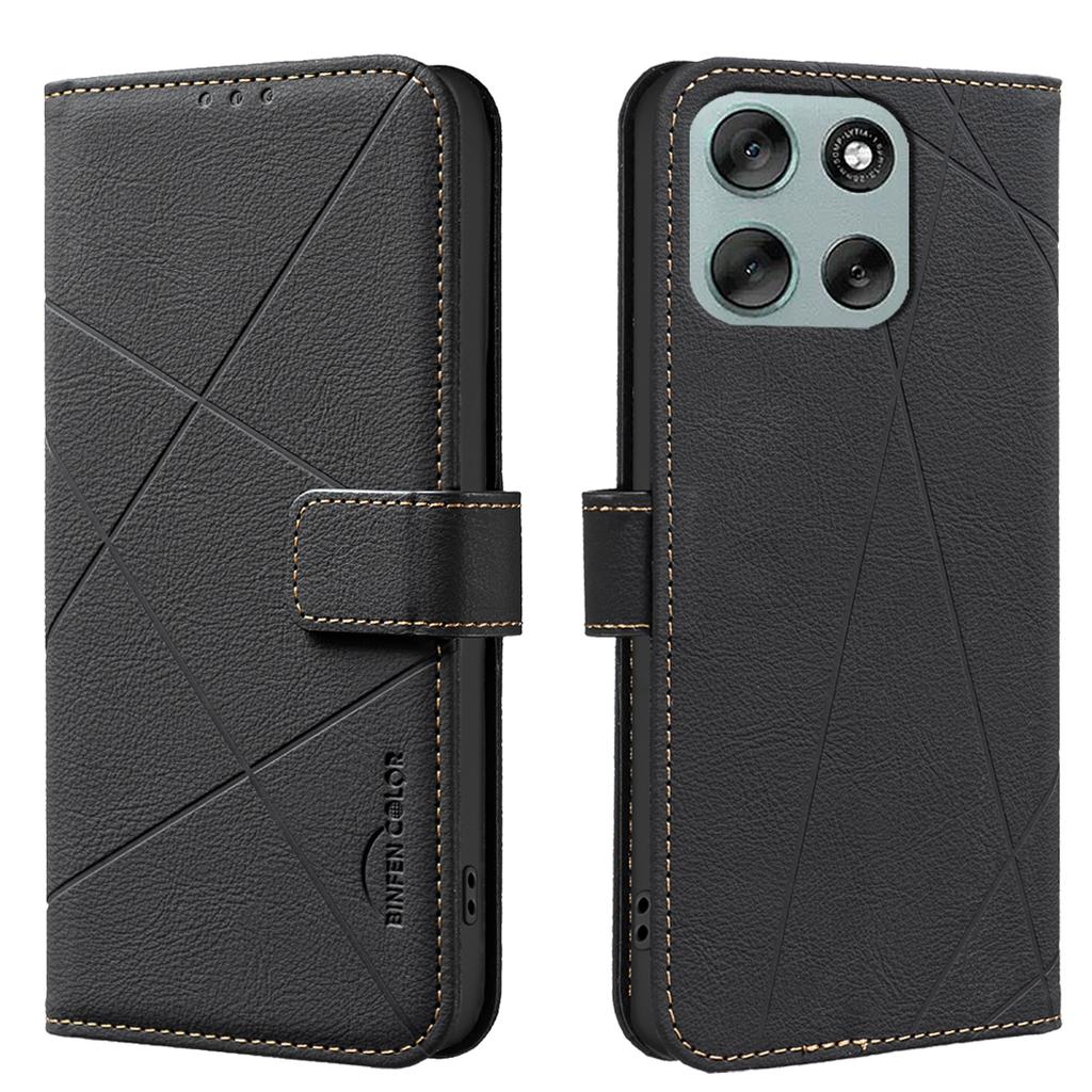 For Motorola Moto G56 5G Case BINFEN COLOR BF35 Geometry Imprinted Leather Phone Cover RFID Blocking Wallet Stand