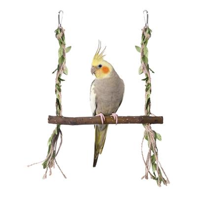 Holzpapageienschaukel Natürlicher Astsitz mit Grünen Kunstblättern Vogelkäfig-Sitz
