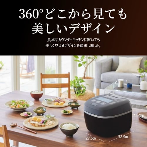 Tiger Thermos (TIGER) Rice Cooker 1 Sho Pressure IH Type Bubble Fire Cooker Earthen Pot Furnace Coated Pot Fog Black JPI-X180KX