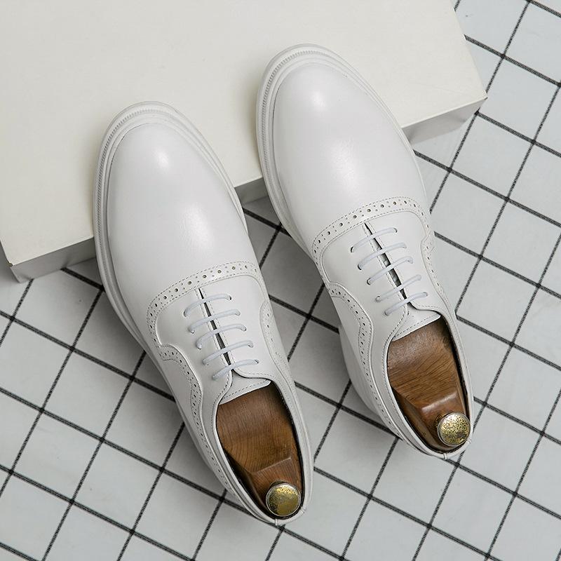 Leather Shoes British Retro Brock Carved Business Dress Casual Inner Height Increase Pointed Breathable Groom Wedding Shoes