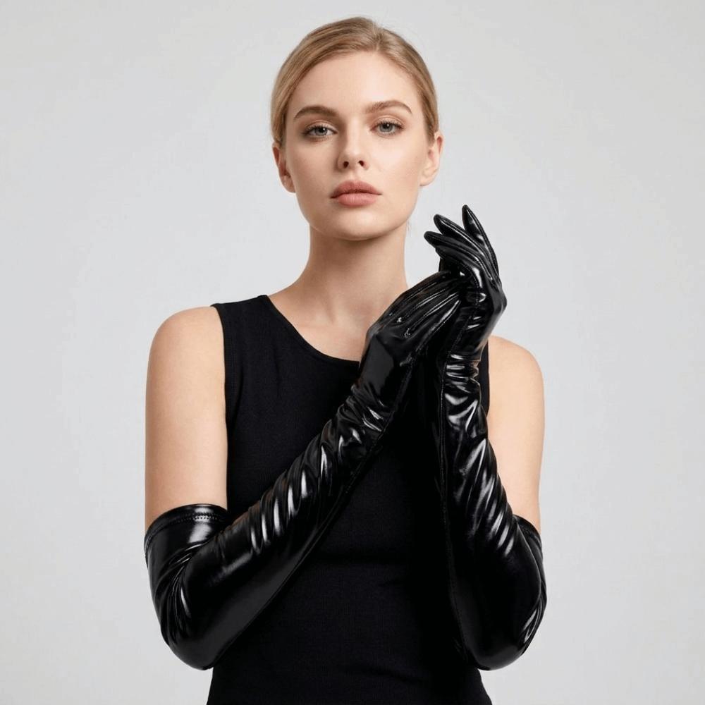 Solid Color Long Gloves Hip Hop Etiquette Mittens Fashion Patent Leather Gloves Photography Props