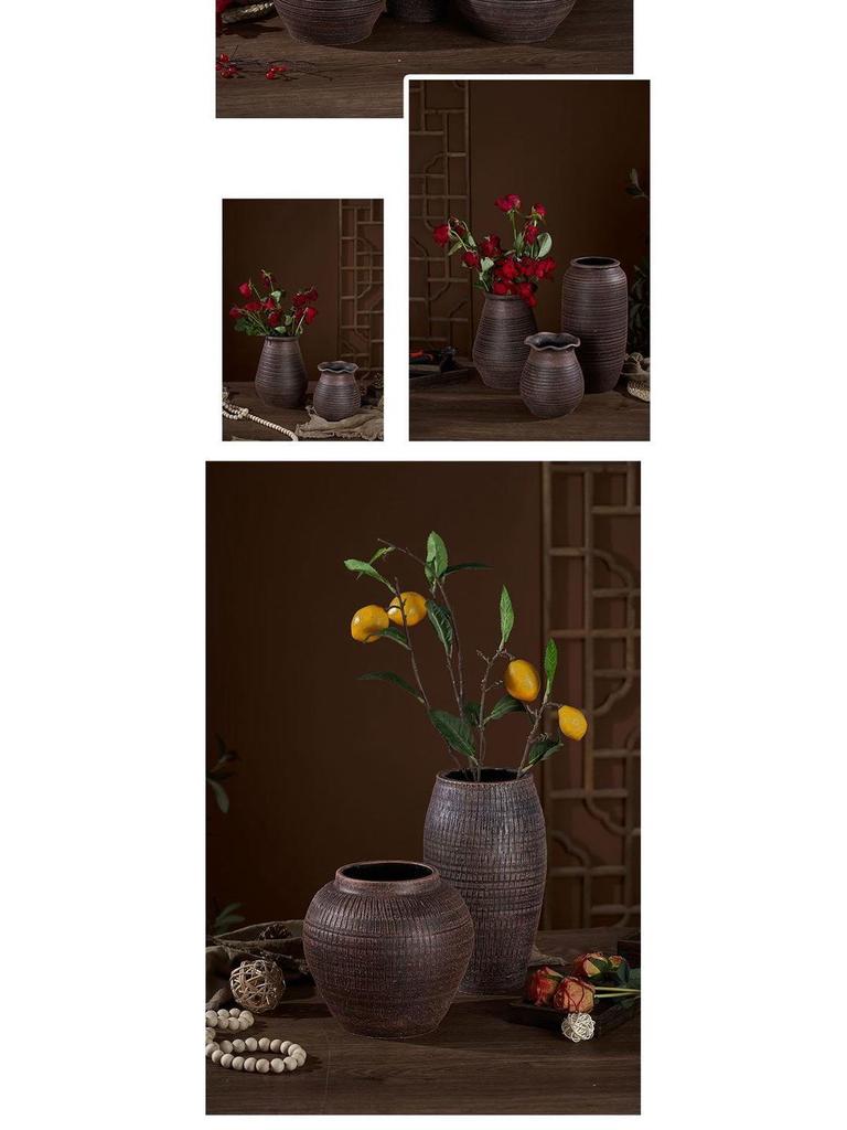 Zen-Style Rustic Pottery Vase for Dried Flowers and Succulents: New Chinese Retro Design