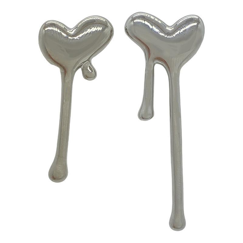 Trendy Geometric Silver Heart And Waterdrop Earrings Stylish Alloy Ear Studs