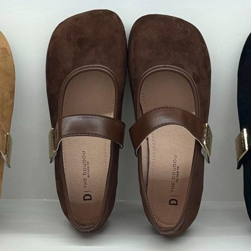 

Ретро туфли-лодочки женские 2025 новые металлическая пряжка универсальная мягкая подошва удобная плоская подошва 40 коричневый