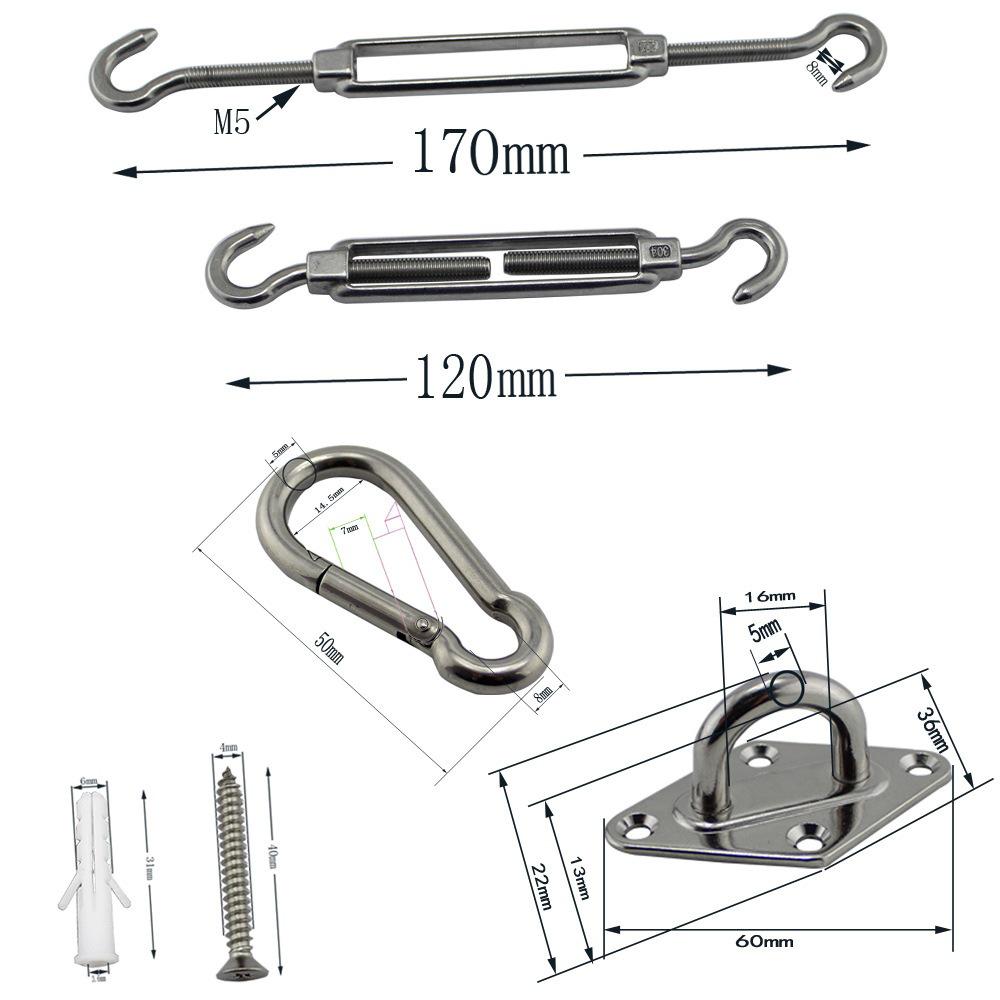 Qitong Stainless Steel 5mm Sunshade Sail & Awning Corner Set