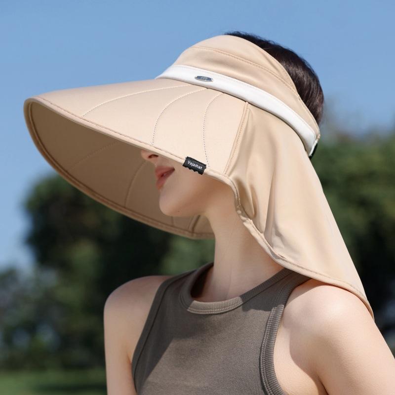 Sun Hat Women'S Fashion Color Matching Big Eaves Anti-Ultraviolet Empty Top Sun Hat Ice Silk Shawl Sunshade Bucket Hat