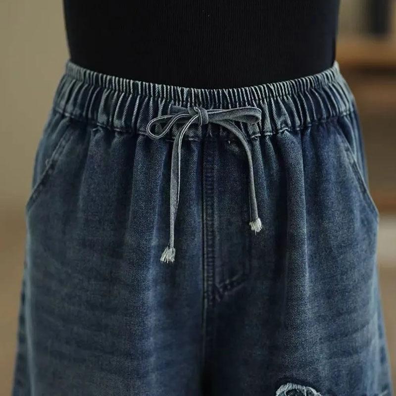 Pants for Women Elastic High Waist Long Trousers Plus Size Thickened Stretchy Solid Colour Versatile Casual Wide Leg Jeans Pants