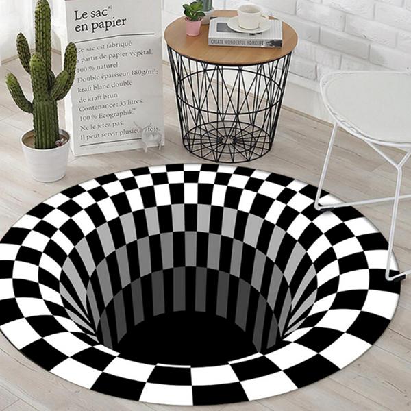 Stereo Vision Carpet Round Black White Living Room Mat 3D Illusion Vision Carpet Home Decor Carpet Living Room Decor Home Rugs 60cm