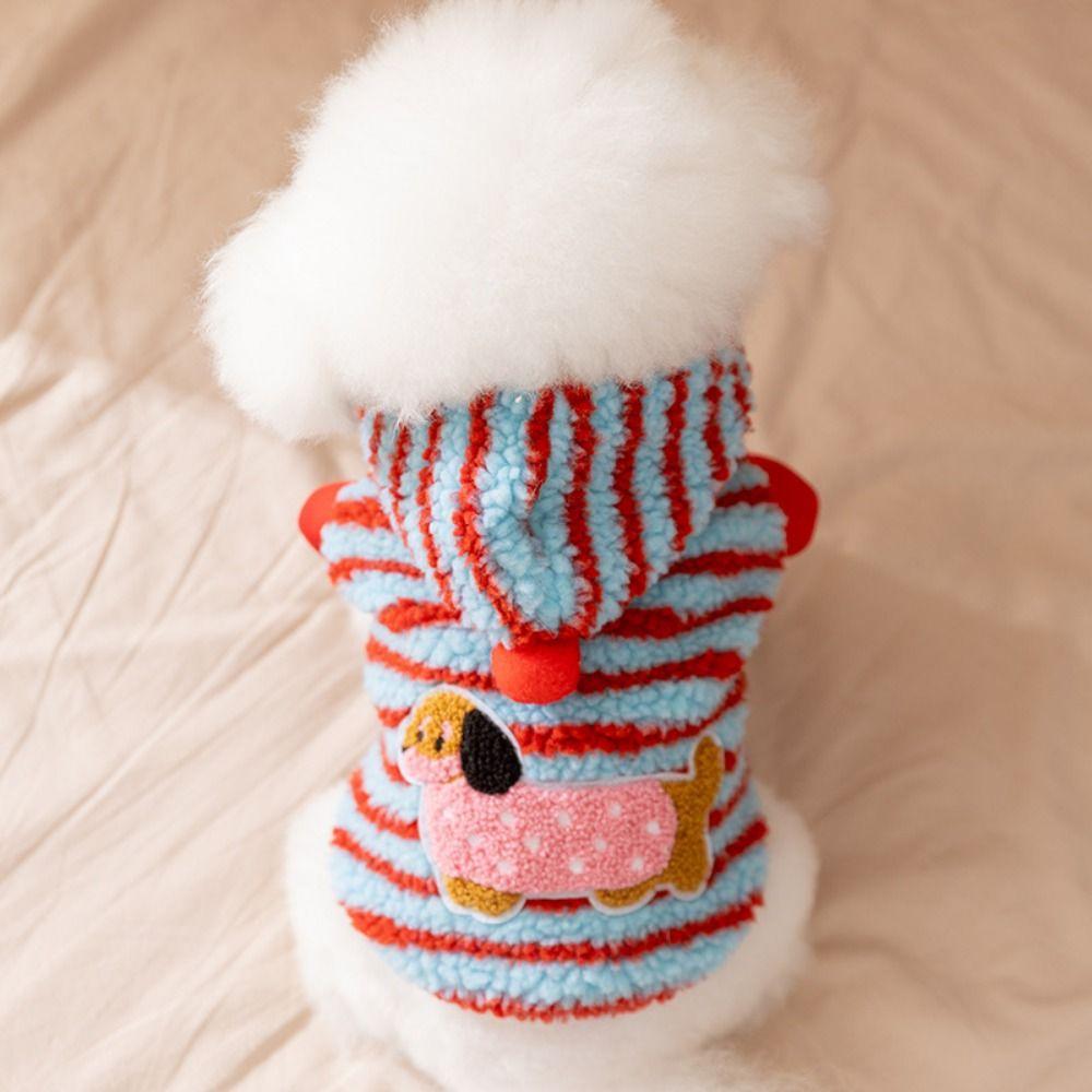 Warm Striped Dog Hoodie Cartoon Pattern Dog Base Coat Winter Dog Clothes  for Autumn Winter