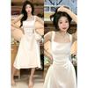 Coffee Break French White Suspender Dress Women's Summer New Small First Love Student Sweet Wind Waist Long Dress