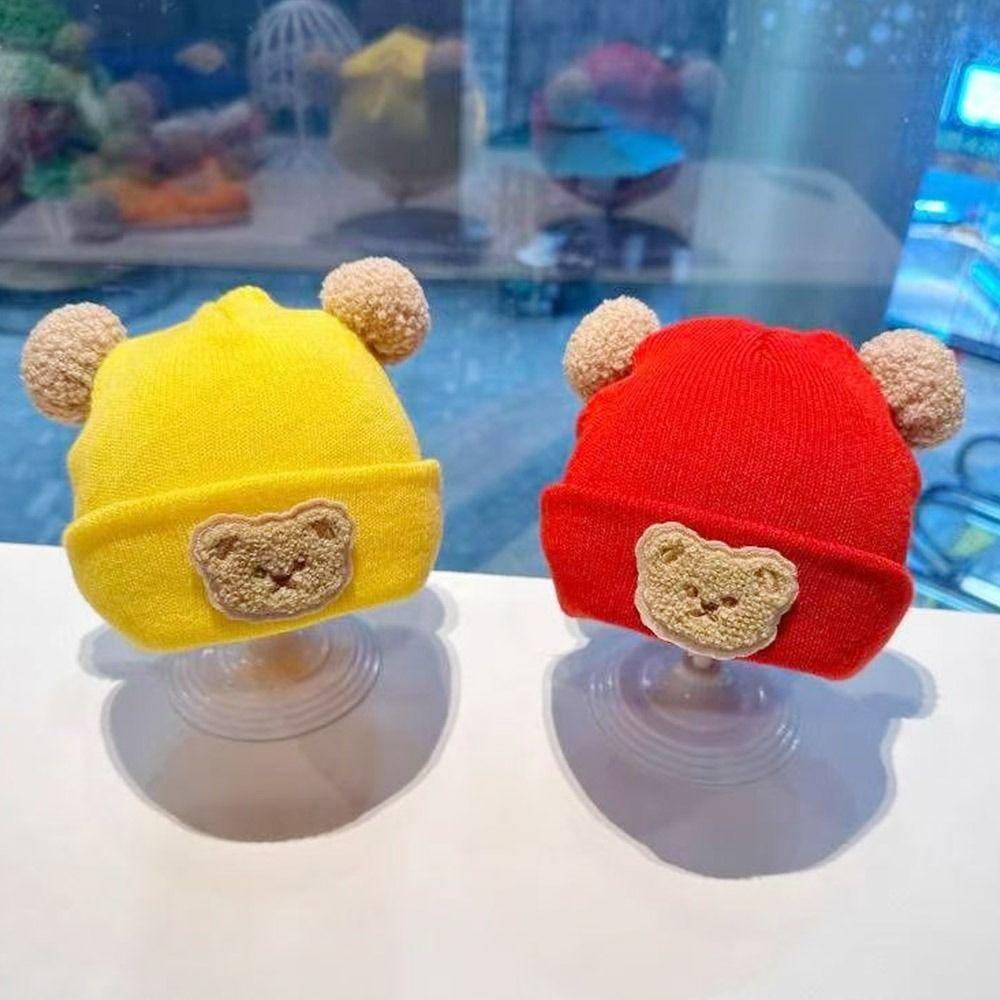 0-3 Lata Jednolity Kolor Dziecięca Czapka Dzianinowa z Pluszowym Pomponem Zimowa Wiatroodporna Czapka Chłopięca Dziewczęca