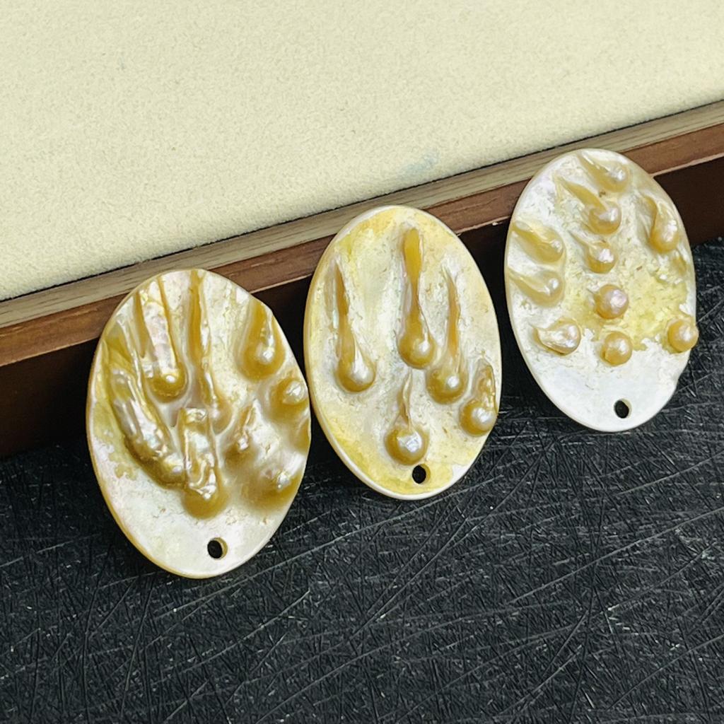 3Pcs, Natural Shell Mother of Pearl Beads with Holes, Boho Handcrafted Oval Loose Beads, 28×38mm, for DIY Necklace, Jewellery Making, Festive Crafts