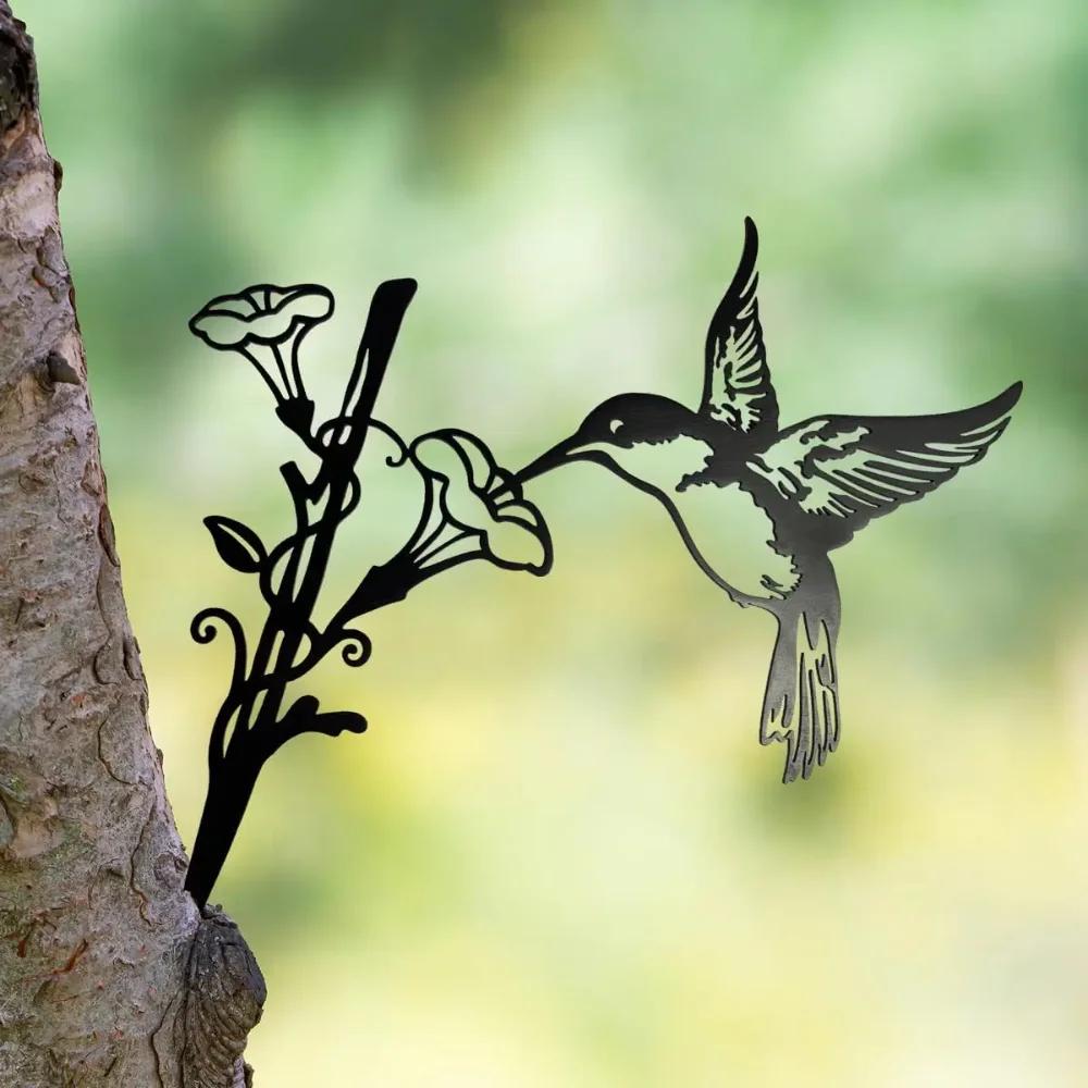 Decoração de Beija-flor de Metal: Arte de Parede Deslumbrante e Ornamentos de Jardim. Presentes Únicos. Amuleto de Pássaro ao Ar Livre para Jardins e Quintais.