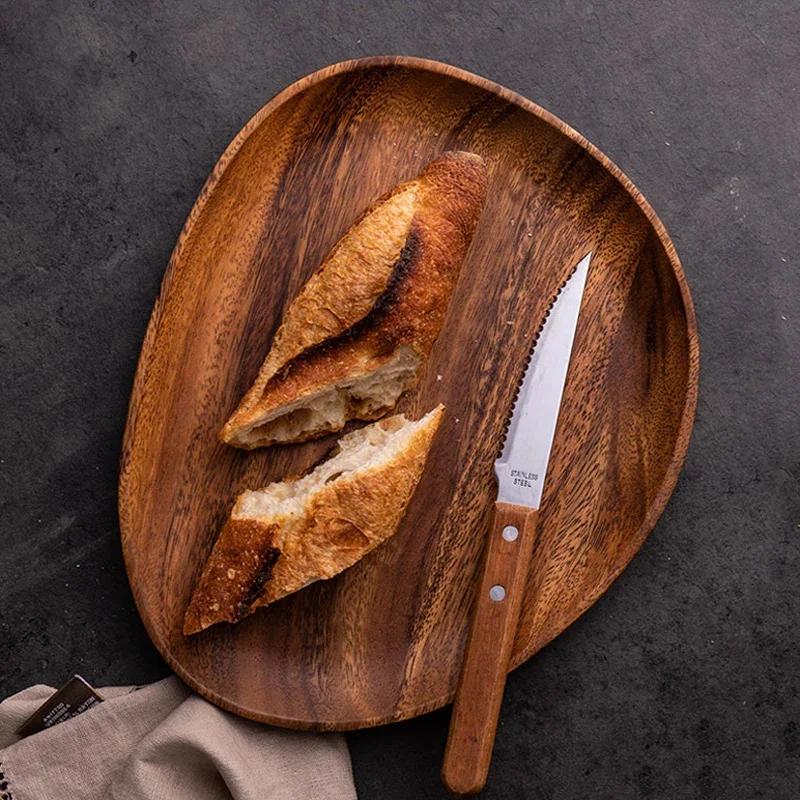 Wooden Plate Serving Tray Dishes Acacia Wood Dessert Snack Food Plate Appetizer Fruit Cake Plate Wooden Tray Kitchen Tableware