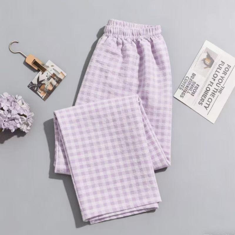 Girly Dopamine Blue Plaid Pants Women's Summer Thin Loose Straight Wide-leg Pants Lazy Casual Yamamoto Pants