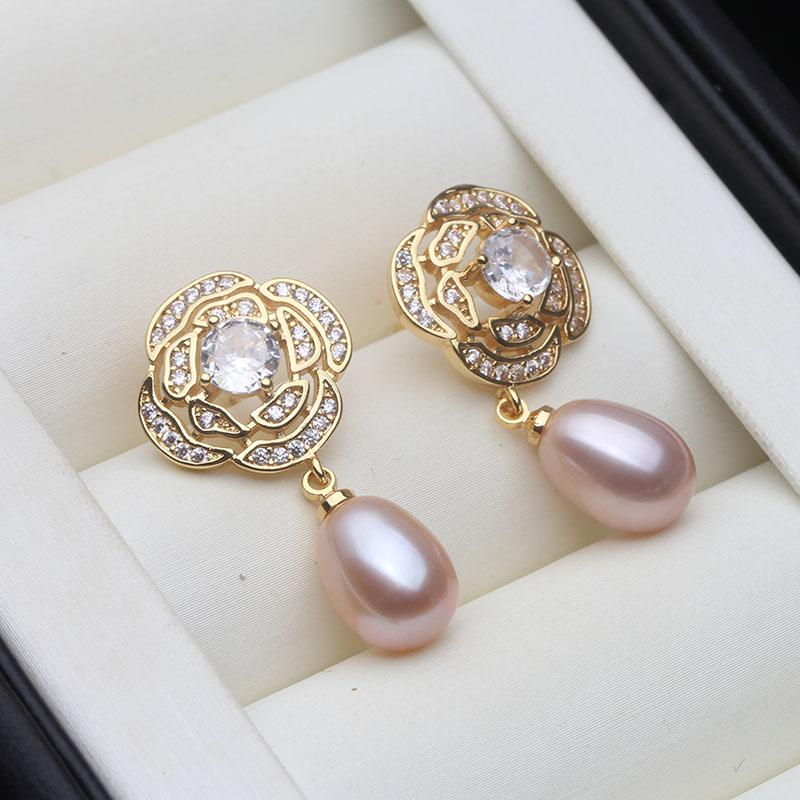 Genuine Freshwater Pearl Drop Earrings For Women,Natural 925 Silver Pearl Earrings Wife Mother Birthday Gift White Black