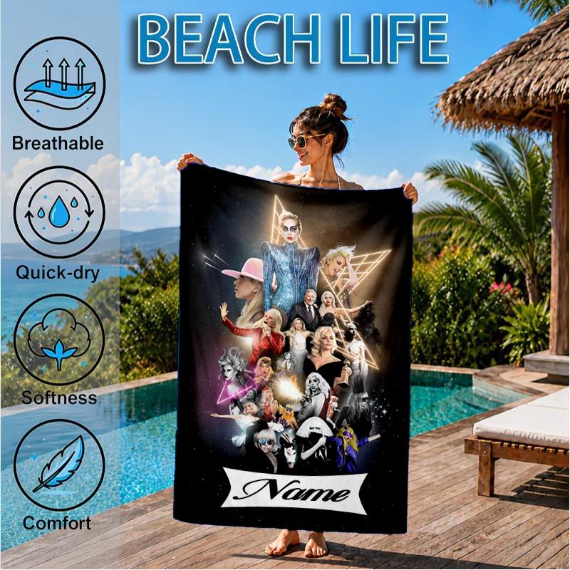 Custom Name Beach Towel Lady Music Performance Microfiber Beach Towel, Lightweight for Summer Travel, Swimming Pool Fan Birthday Gift