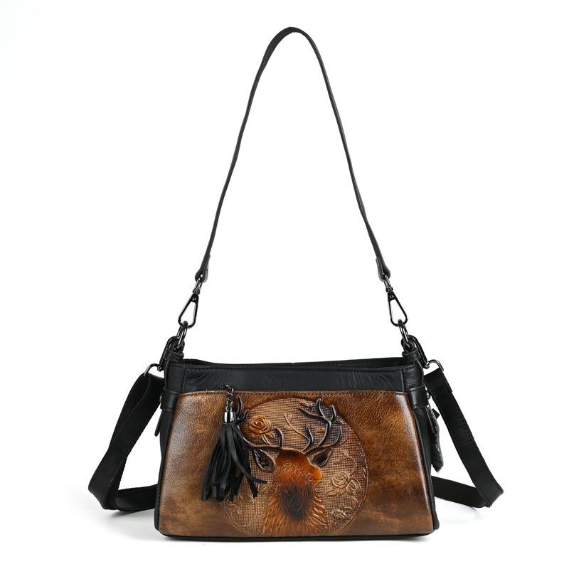 New Women's Genuine Leather Shoulder Bag, Retro Crossbody Bag, Top Layer Cowhide, Chinese Style Mother Bag, Casual Qipao Women's Bag