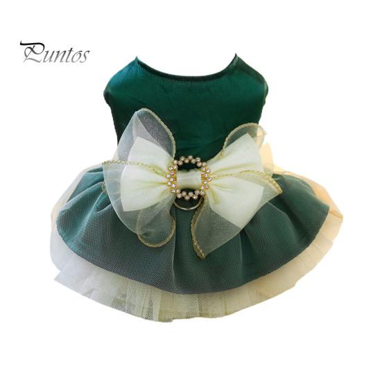 

Платье для домашних животных. Удобное модное платье принцессы для собак с украшением в виде банта и тяговым кольцом. Товары для домашних животных. M зелёный