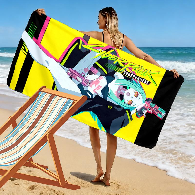 Cyberpunk Edgerunner Print Beach Towel, Large Soft Quick Dry Towel for Beach Camping Swimming