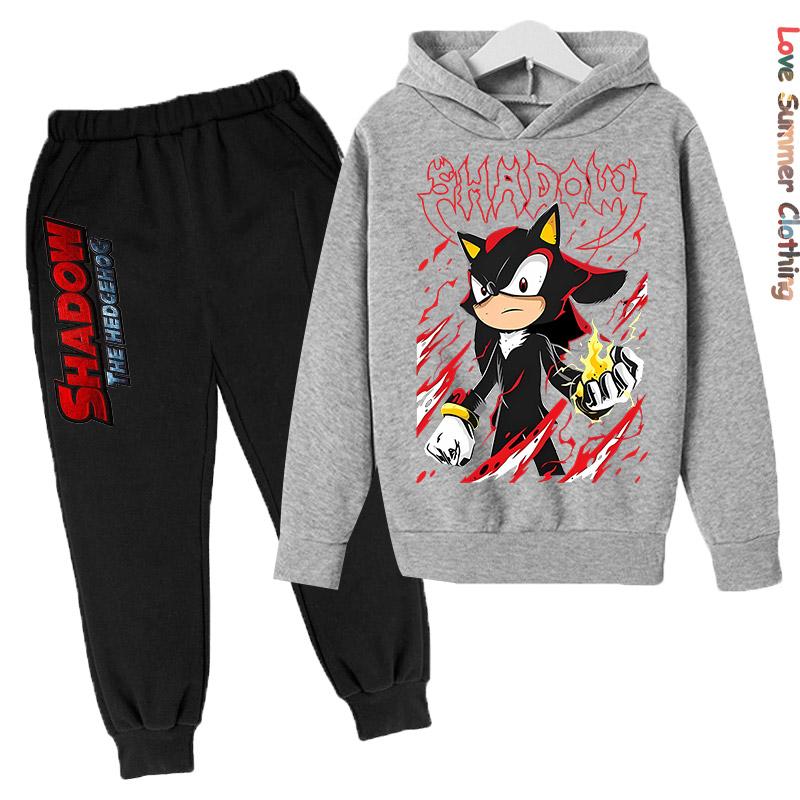 Boys Hoodie Tracksuit Shadow Hedgehog HD Print Sonic Autumn Kids Girls Character Hoodie Set Age 4-14 Thin Fleece Hoodie Set Sweatsuit Polyester